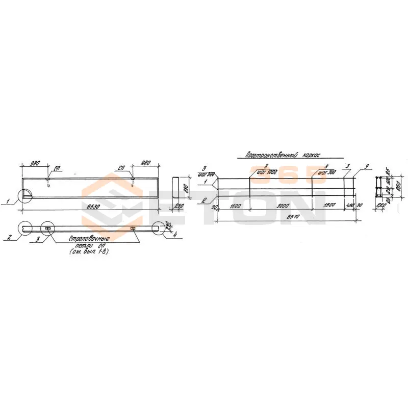 Панели стеновые толщиной 250 мм Серия 1.030.1-1 ПС 65,5-9-2,5-4 я-1