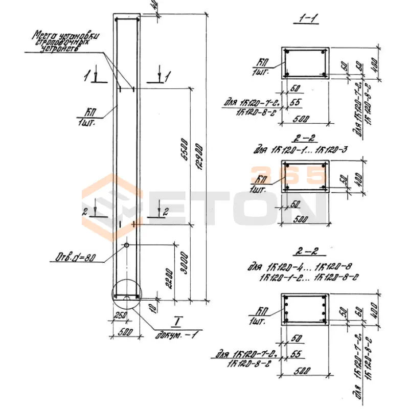 Колонны железобетонные Серия 1.423.1-5/88 1К 120-4-2 м