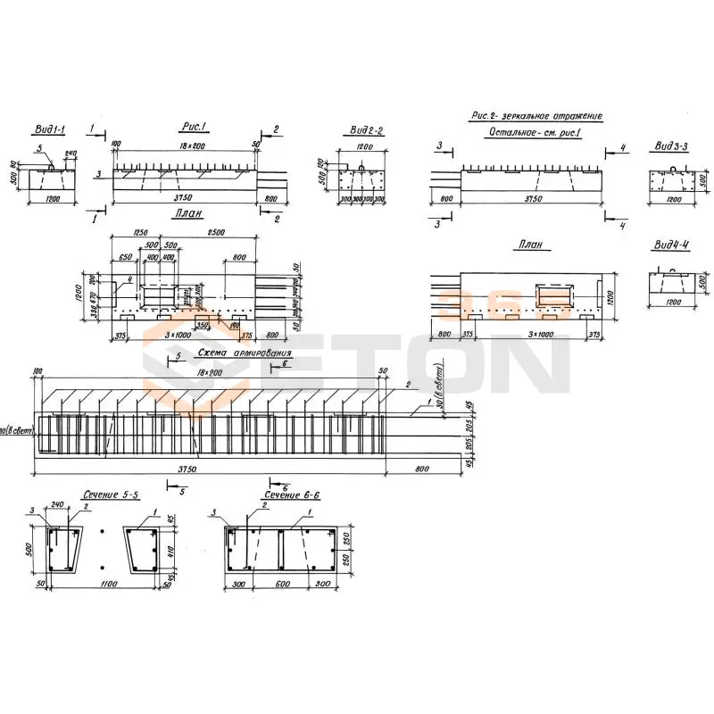 Блоки ригелей Серия 3.503.1-105 3БР 38-2-12