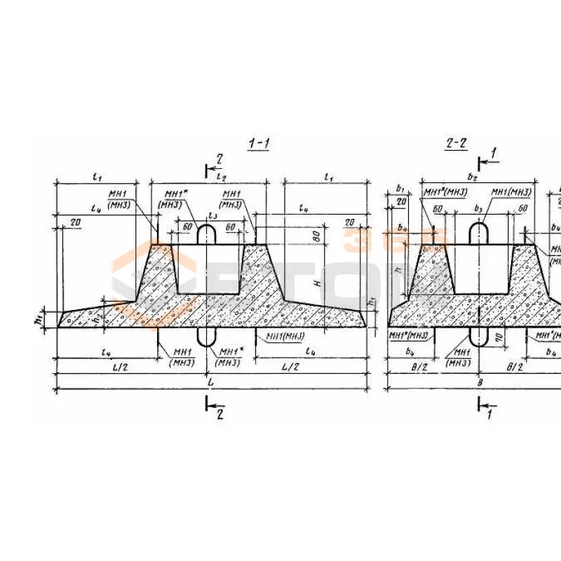 Фундаменты для параболических лотков стаканного типа (Ф) ГОСТ 23972-80 Ф 18-9-2