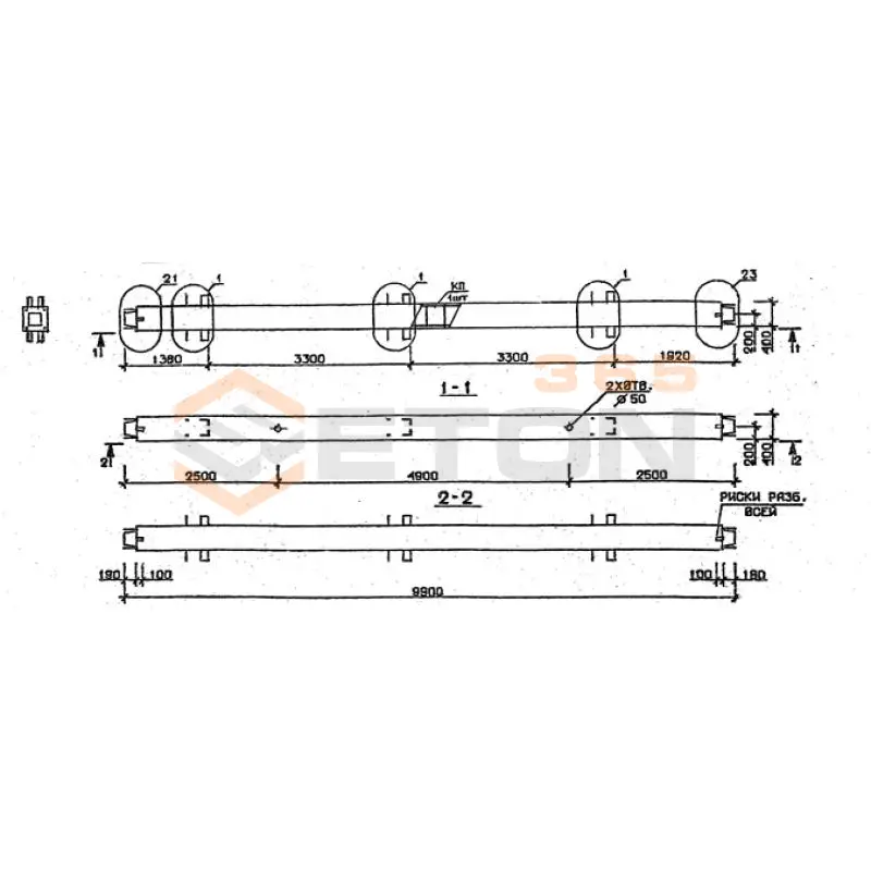 Колонны сечением 400х400 мм для зданий с высотами этажей 3,3 м Серия 1.020.1-2с/89 1КС 33-99-9 с