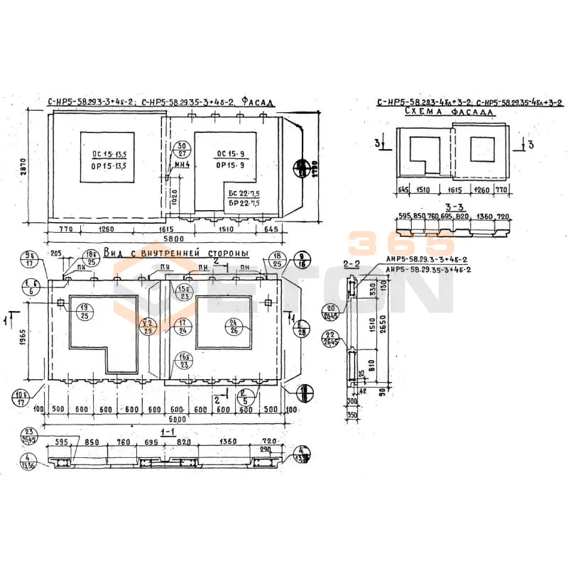 Панели наружных стен Серия 1.132.1-12с СНР 5-58-29-3-4бл+3-2