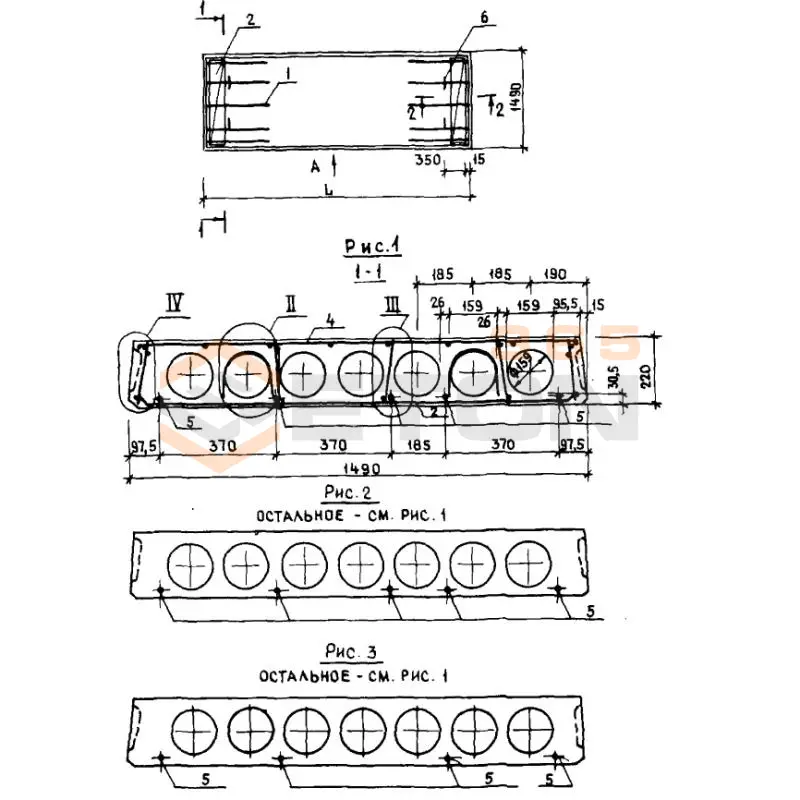 Плиты перекрытия многопустотные Серия 1.141.1-38 1ПК 63-15-6 АтIVл а (1.141.1-38)