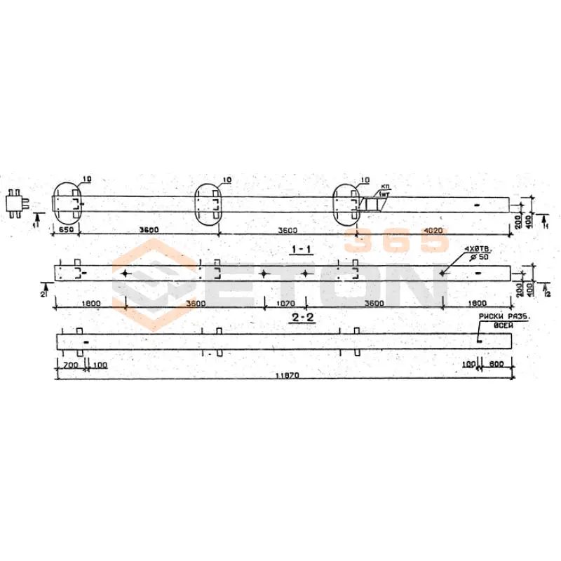 Колонны сечением 400х400 мм для зданий с высотами этажей 3,6 м Серия 1.020.1-2с/89 3КБ 36-119-1 с