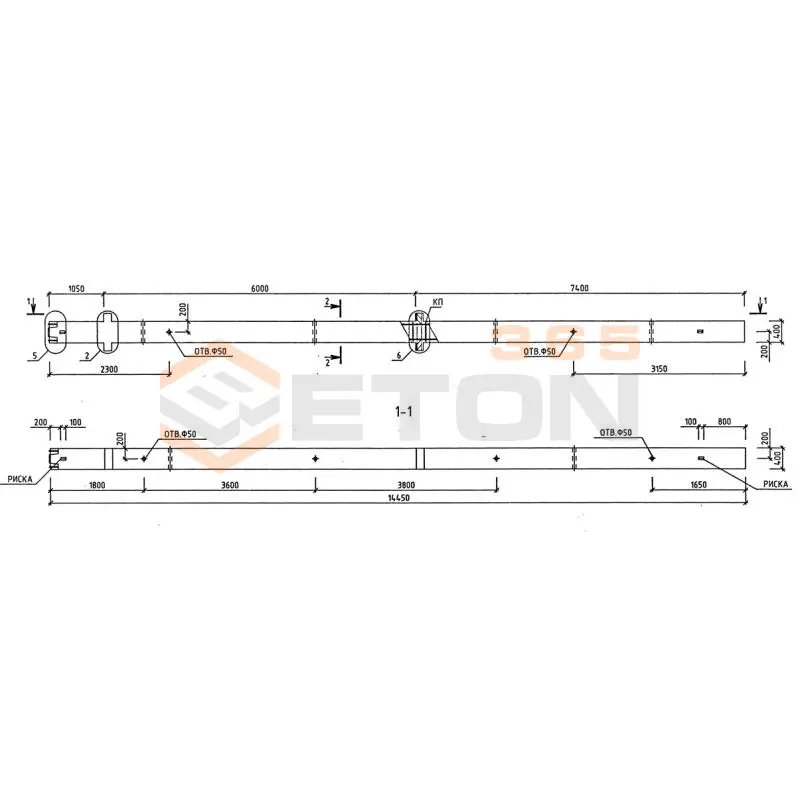 Колонны для зданий с высотой этажей 5,4 и 6,0 (7,2) м серия 1.020-1/87 ( 1.020.1-7, 1.020-1/83, ИИ 04-1, 1.020.1-3пв ) 2КНО 60-72-3-47/52