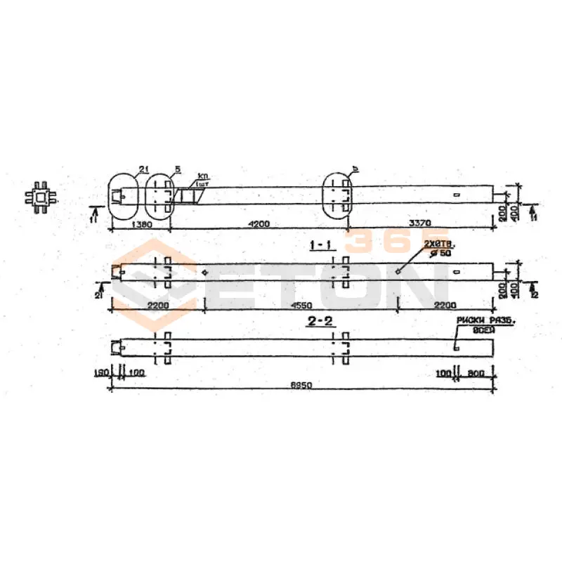 Колонны сечением 400х400 мм для зданий с высотами этажей 3,3 м Серия 1.020.1-2с/89 2КН 33-89-4