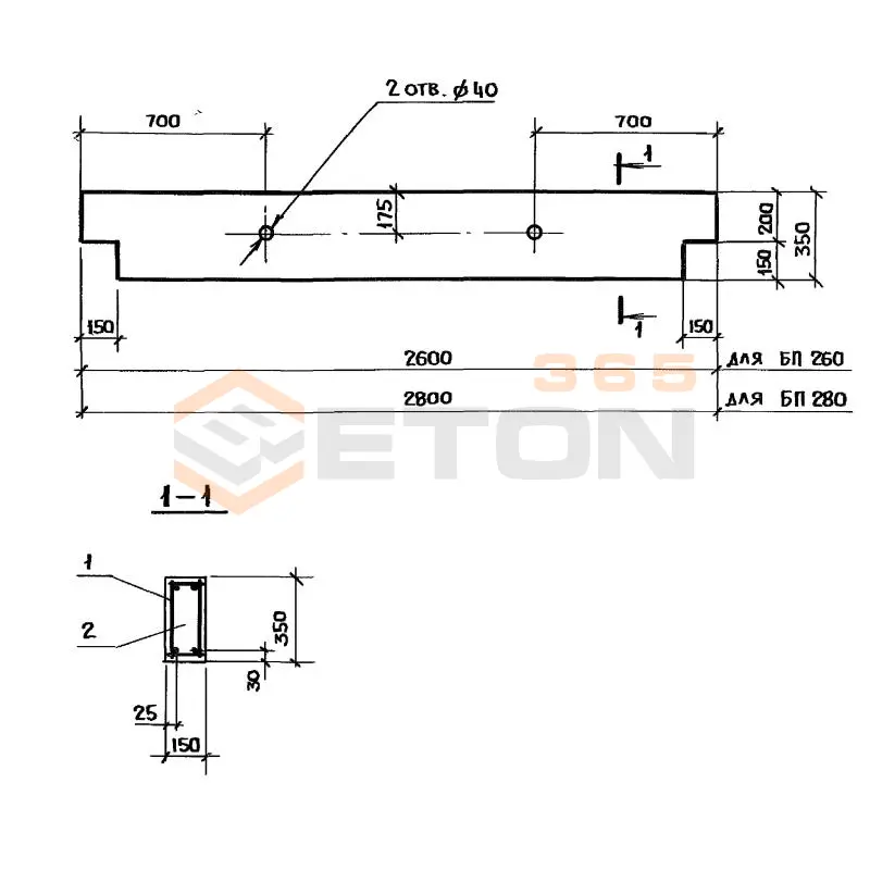 Балки перекрытий каналов Серия 3.818.9-2 БП 280