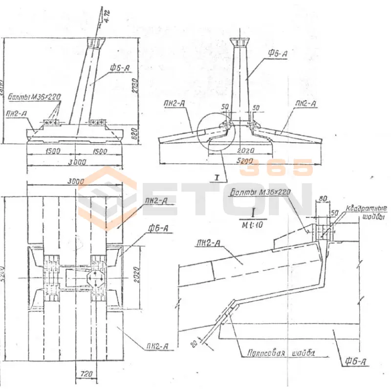 Фундаменты под анкерно-угловые опоры составные и составные со сварным и болтовым присоединением Серия 3.407-115 ФС 2 А5н-48