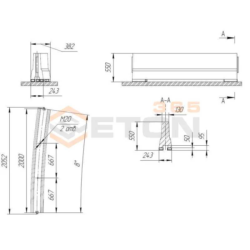 Блоки парапетного двухстороннего ограждения ТУ 5899-002-61548960-2010 12ДД-ТУ 5899-002-2010/250-0,55/2000/8 рп
