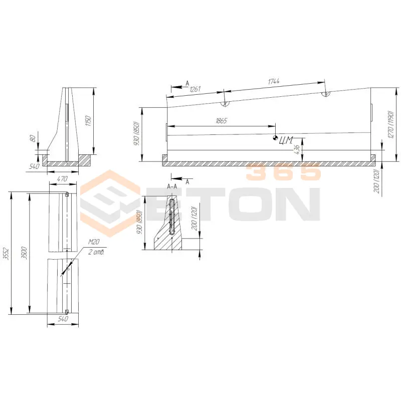 Блоки переходные парапетного одностороннего ограждения ТУ 5899-002-61548960-2010 12ДО-ТУ 5899-002-61548960-2010/600-1,27-0,93(1,15-0,81) пвс