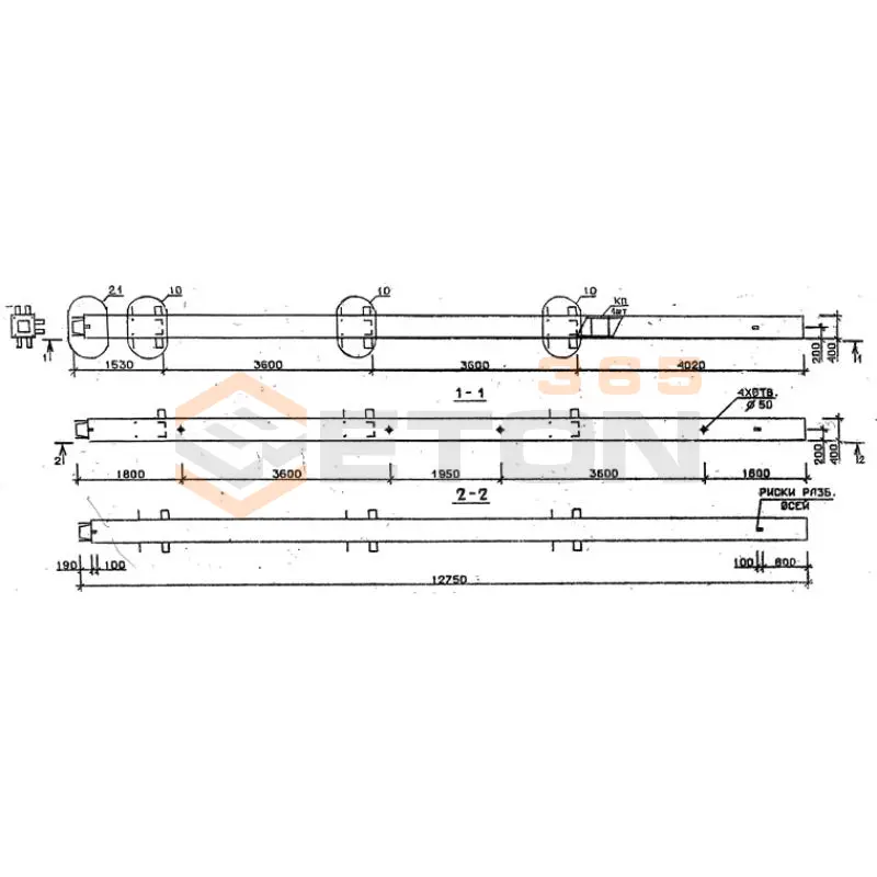 Колонны сечением 400х400 мм для зданий с высотами этажей 3,6 м Серия 1.020.1-2с/89 3КН 36-128-4