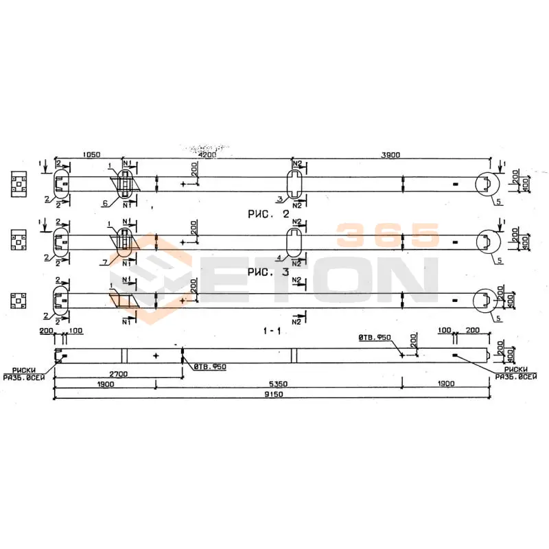 Колонны для зданий с высотой этажа 4,2 м серия 1.020-1/87 ( 1.020.1-7, 1.020-1/83, ИИ 04-1, 1.020.1-3пв ) 2КНД 4-42-2-15 пв