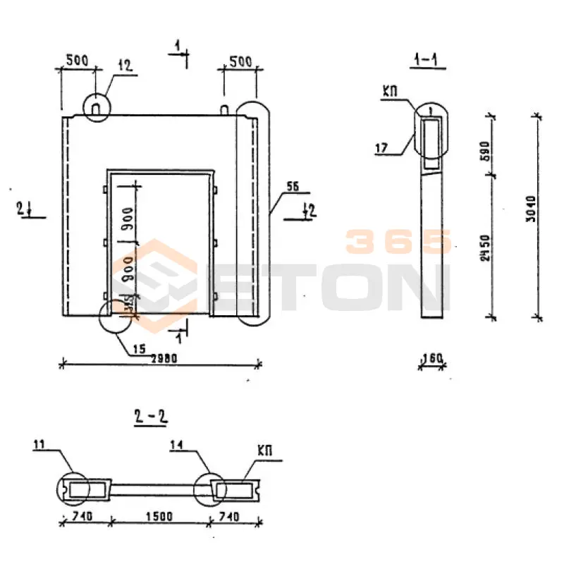 Панели внутренних стен Серия 1.090.1-1/88 ПВР 30-30-15