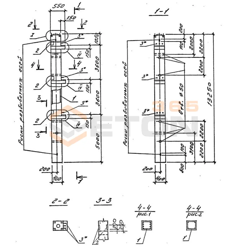 Колонны железобетонные для многоэтажных зданий рамного каркаса Серия 1.020-1/87 ( 1.020.1-7, 1.020-1/83, ИИ 04-1, 1.020.1-3пв ) 3КНО 36-3-32