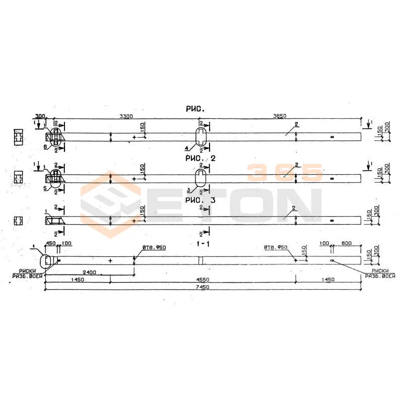 Колонны для зданий с высотой этажа 2,8 и 3,3 м серия 1.020-1/87 ( 1.020.1-7, 1.020-1/83, ИИ 04-1, 1.020.1-3пв ) 2КД 3-33-1,2