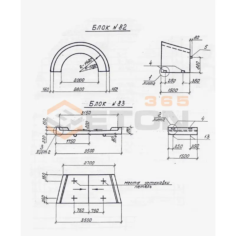 Звенья железобетонные круглых водопропускных труб под железные и автомобильные дороги (Шифр 57-368) Блок 82 (коническое звено R-1,0)