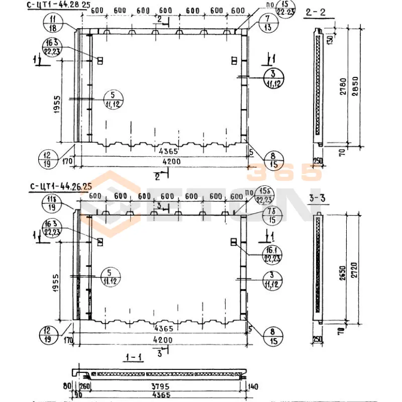 Панели стеновые цокольные Серия 1.117-12 с СЦТ 1л-44-26-25