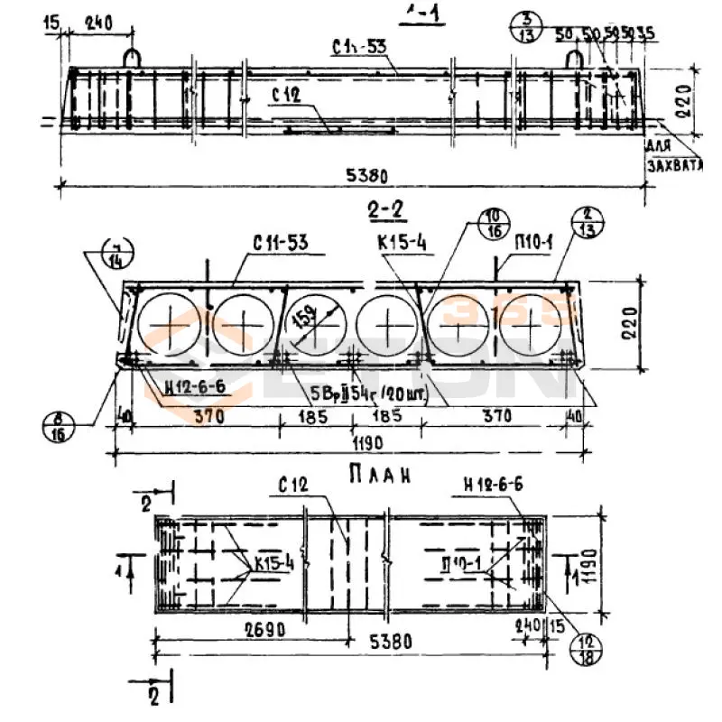 Панели многопустотные Серия 1.141-1 ПК 8-54-12 ВрII