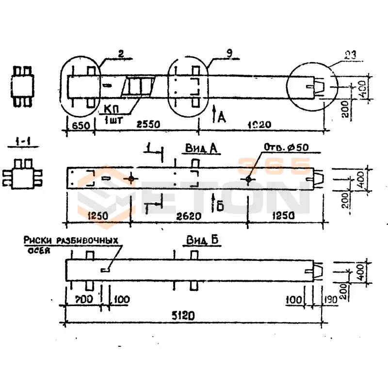 Колонны сечением 400х400 мм для зданий с высотами этажей 5,4-6,0 и 6,0 (7,2) м Серия 1.020.1-2с/89 7КВ 60-51-5 с