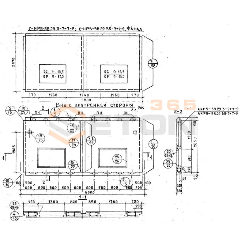 Панели наружных стен Серия 1.132.1-12с СНР 5-58-29-35-7+7-2