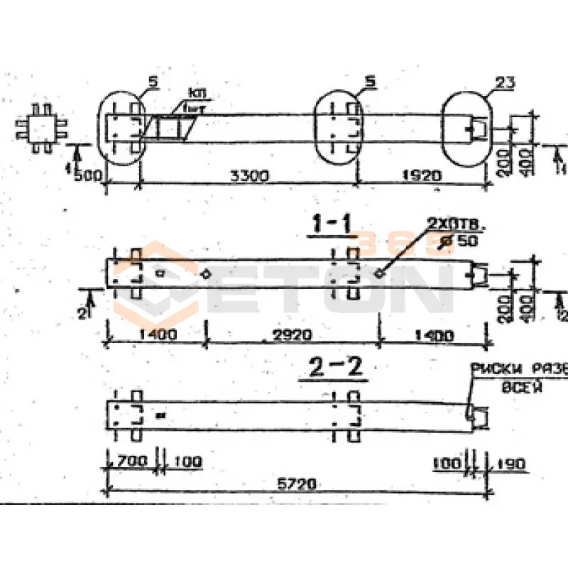 Колонны сечением 400х400 мм для зданий с высотами этажей 3,3 м Серия 1.020.1-2с/89 2КВ 33-57-2