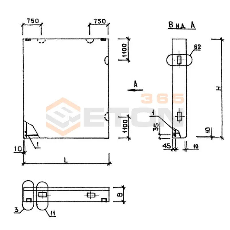 Панели наружных стен нулевого цикла Серия 1.020-1 ПСЦ 36-45-3,5 п (1.020-1)