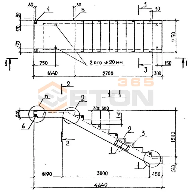 Лестничные марши ребристые с полуплощадками ЛМП серия 1.050.1-2 ЛМП 60-11-15-5-3