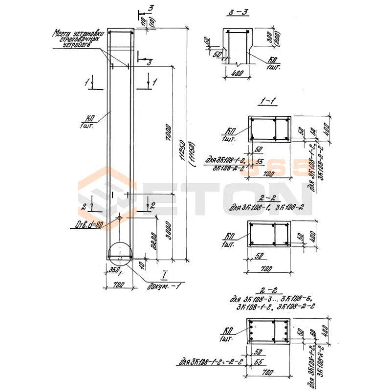 Колонны железобетонные Серия 1.423.1-5/88 3К 108-4 м3