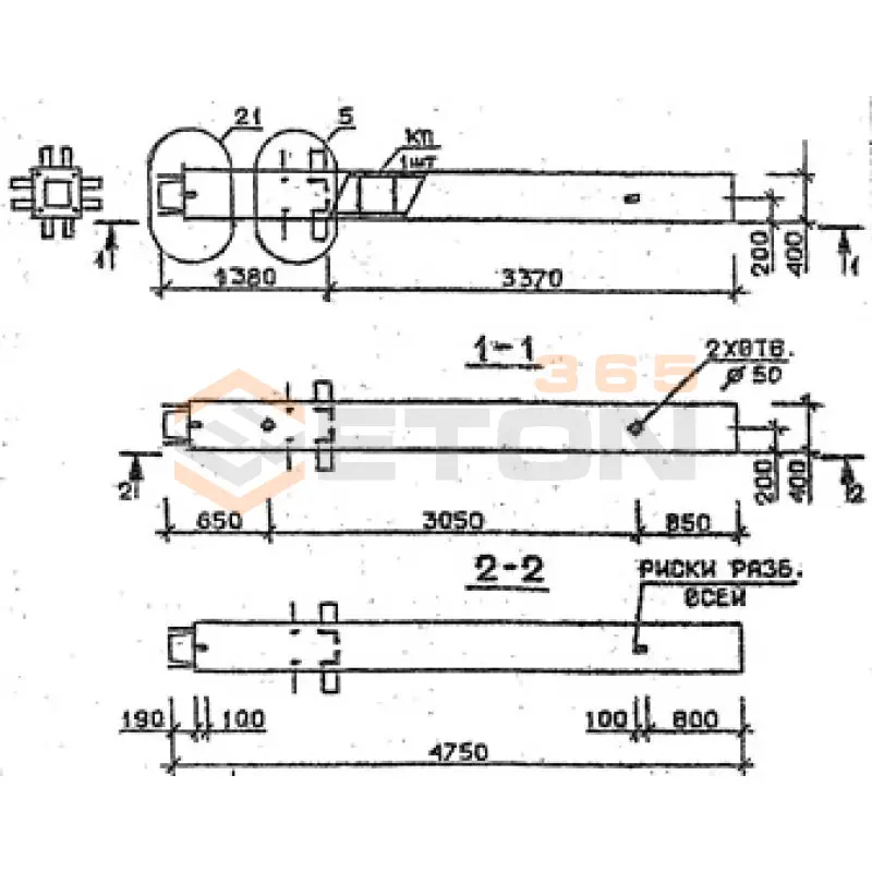 Колонны сечением 400х400 мм для зданий с высотами этажей 3,3 м Серия 1.020.1-2с/89 2КН 33-47-3 с