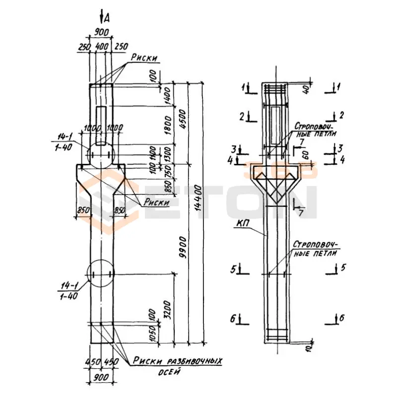 Колонны крановые с проходами Серия 1.424.1-6/89 10ККП 132-1,4