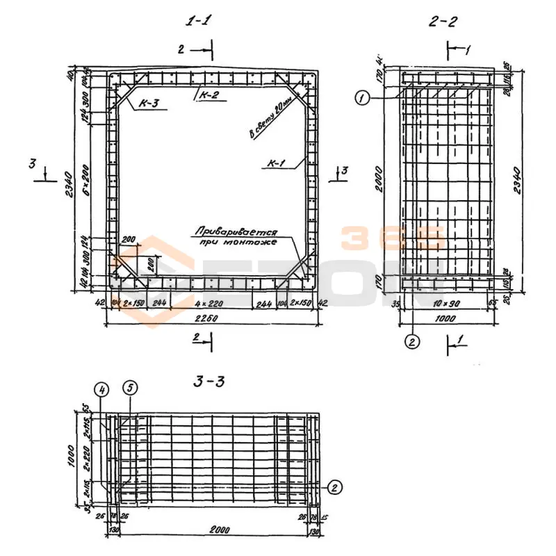 Звенья железобетонные прямоугольные сборные водопропускных труб для железных и автомобильных дорог серия 3.501.1-177.93 (3.501-104, 3.501.1-126) Блок 47