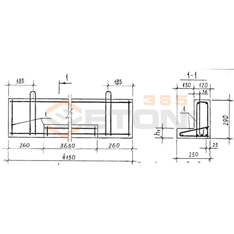 Перемычки фасадные ПФ серия 1.038.1-1 ( 1.138-10, ИИ 03-02, ГОСТ 948-84, 1.139-1 ) 7ПФ 42-5