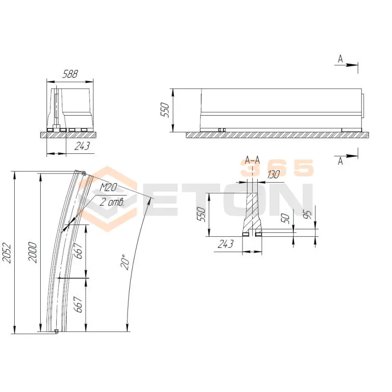 Блоки парапетного двухстороннего ограждения ТУ 5899-002-61548960-2010 12ДД-ТУ 5899-002-2010/250-0,55/2000/20 рп