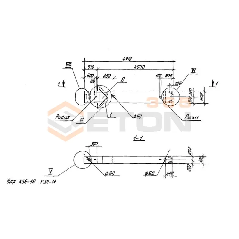 Колонны высотой 6,0; 7,2 м Серия 1.420.1-20с К 32-6 с