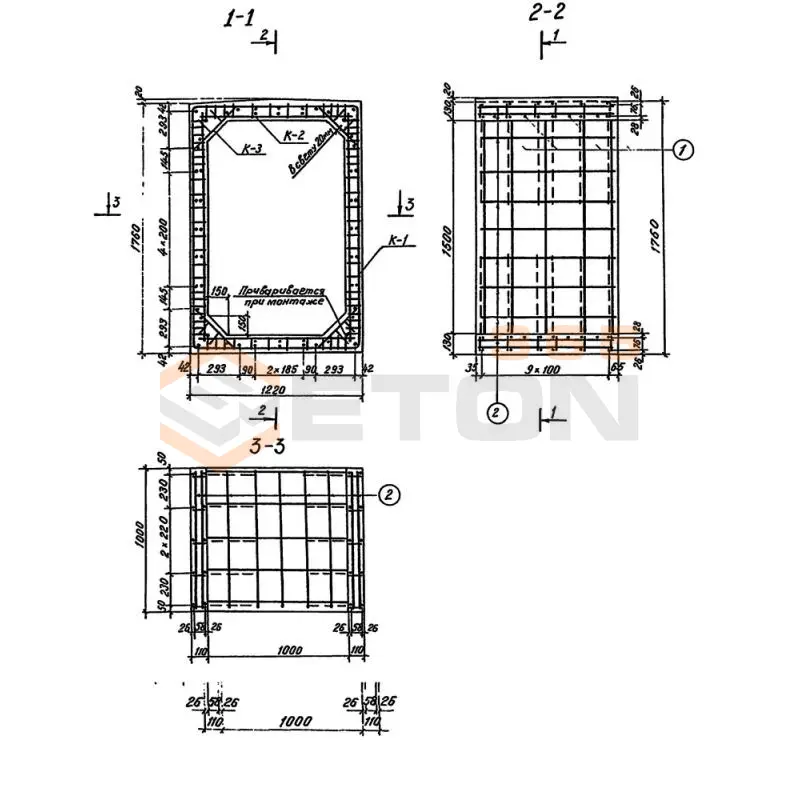 Звенья железобетонные прямоугольные сборные водопропускных труб для железных и автомобильных дорог серия 3.501.1-177.93 (3.501-104, 3.501.1-126) Блок 81