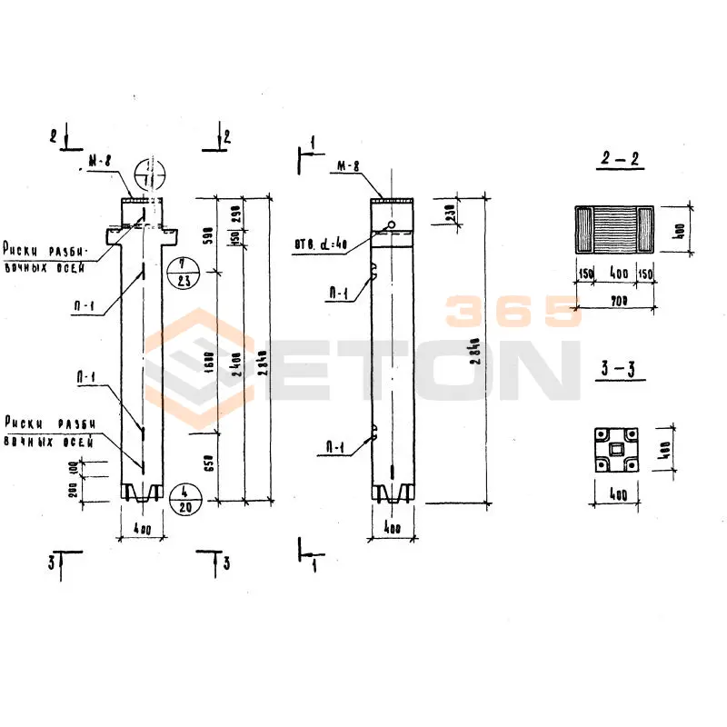 Колонны сечением 400х400 Серия ИИ 04-2 КВР 436-40