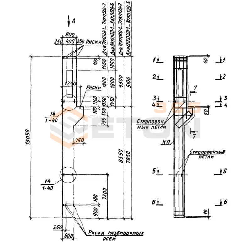 Колонны крановые с проходами Серия 1.424.1-6/89 8ККП 120-3,4 с