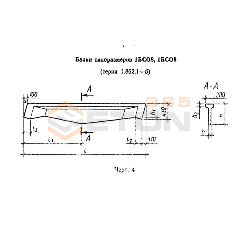 Балки железобетонные ГОСТ 20372-90 1БСО 8
