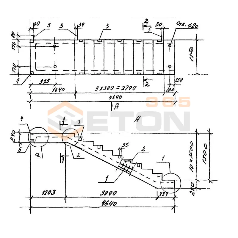 Лестничные марши ребристые с полуплощадками ЛМП Серия 1.050.9-4.93 ЛМП 60-11-15-3 (1.050.9-4.93)