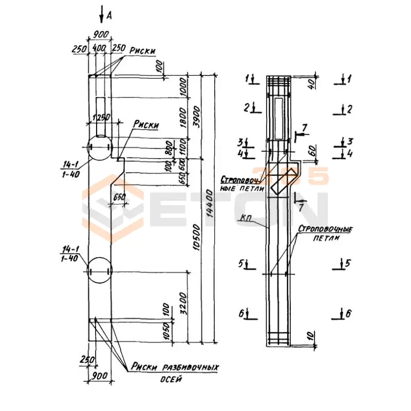 Колонны крановые с проходами Серия 1.424.1-6/89 6ККП 132-3,3