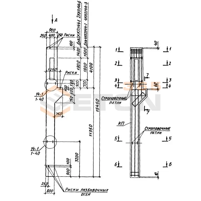 Колонны крановые с проходами Серия 1.424.1-6/89 2ККП 144-1,3