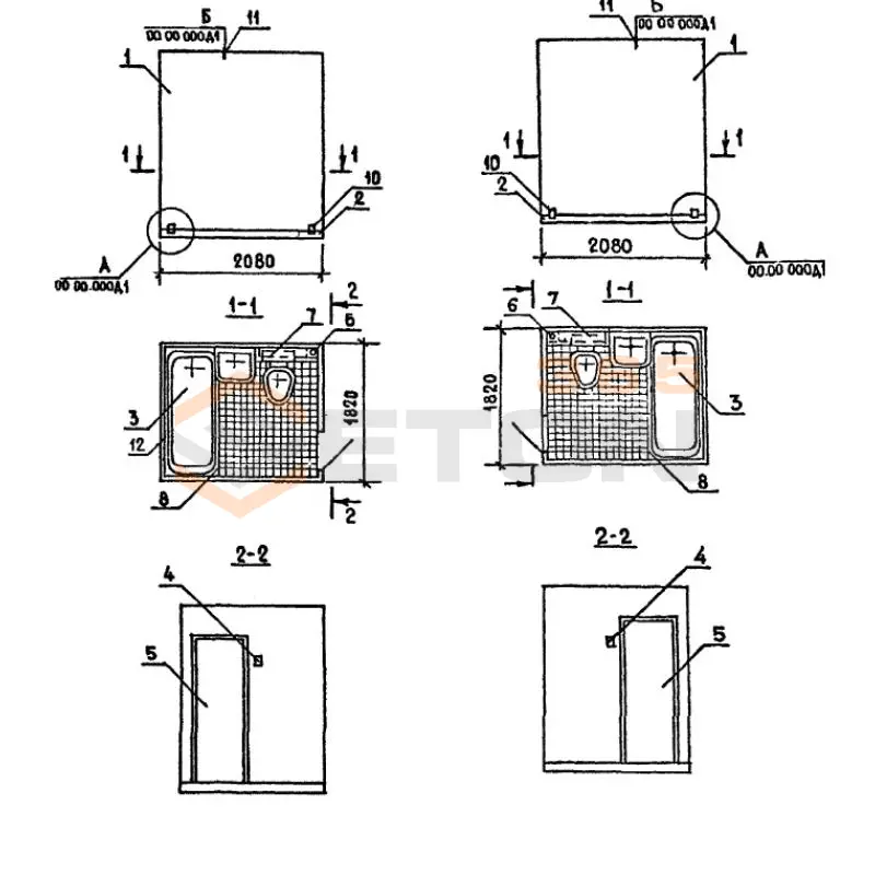 Кабины санитарно-технические типа "Колпак" для зданий с теплым чердаком Серия 1.188-5 4СК 24 прп-02 в (1.188-5)