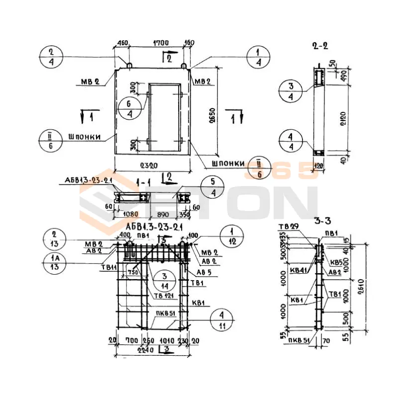 Панели внутренних продольных стен Серия 1.131-1 В 1,3-23-27-12-2,1
