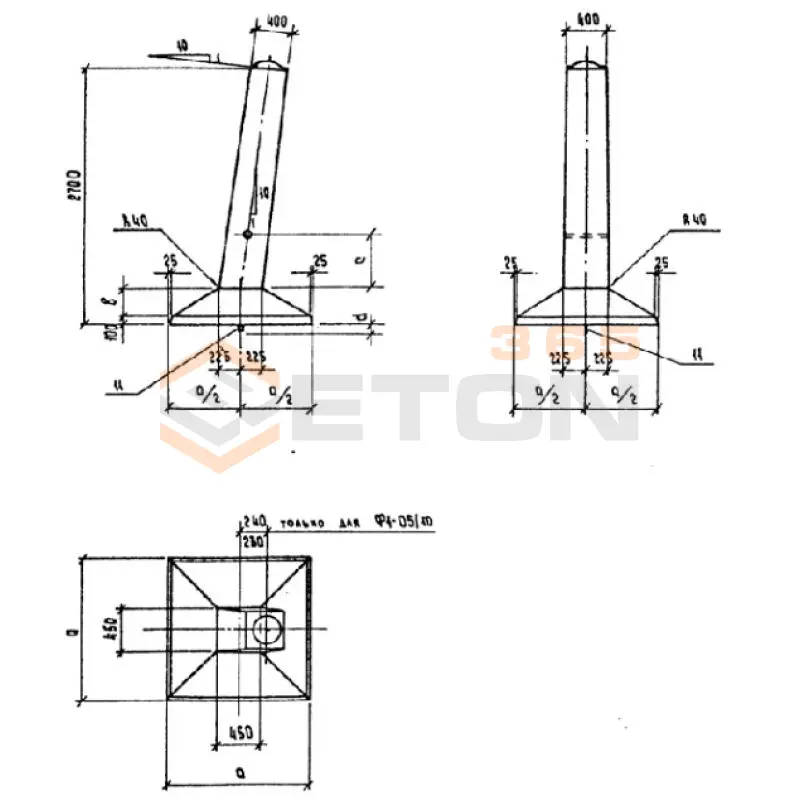 Фундаменты под промежуточные и промежуточно-угловые опоры на оттяжках Серия 3.407-115, 3.407.1-159 Ф 4-1/10