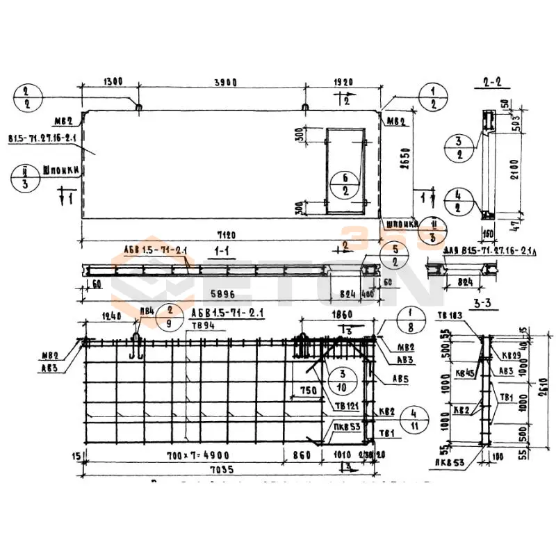 Панели внутренних продольных стен Серия 1.131-1 В 1,5-71-27-16-2,1 л
