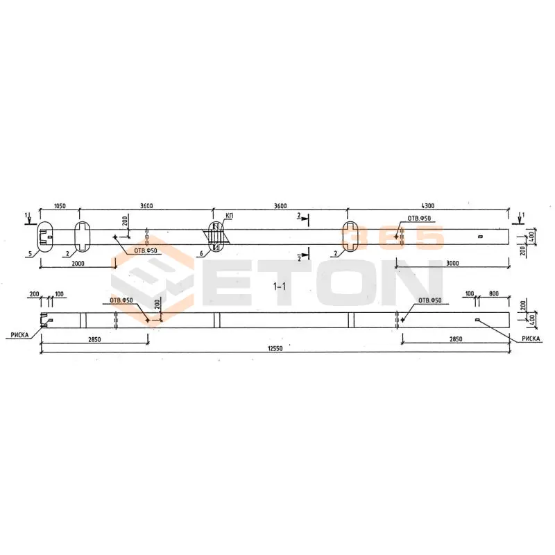 Колонны для зданий с высотой этажа 3,6 м серия 1.020-1/87 ( 1.020.1-7, 1.020-1/83, ИИ 04-1, 1.020.1-3пв ) 3КНО 4-36-1,9