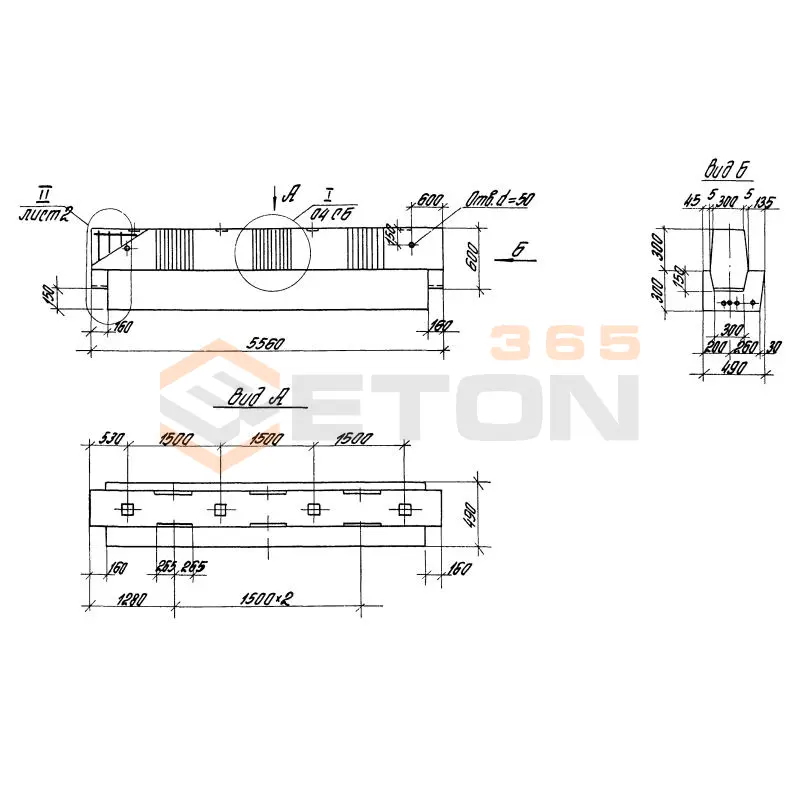 Ригели высотой 600 мм для опирания многопустотных плит перекрытия серия 1.020-1/87 ( 1.020.1-7, 1.020-1/83, ИИ 04-1, 1.020.1-3пв ) РОТ 6-56-100 AтV