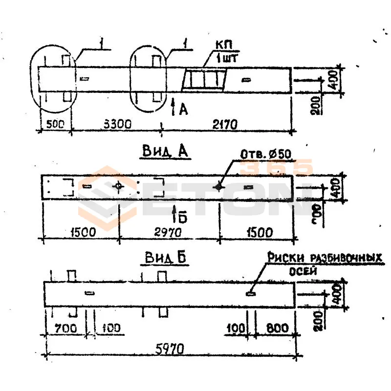 Колонны сечением 400х400 мм для зданий с высотами этажей 3,3 м Серия 1.020.1-2с/89 2КБ 33-60-5 с