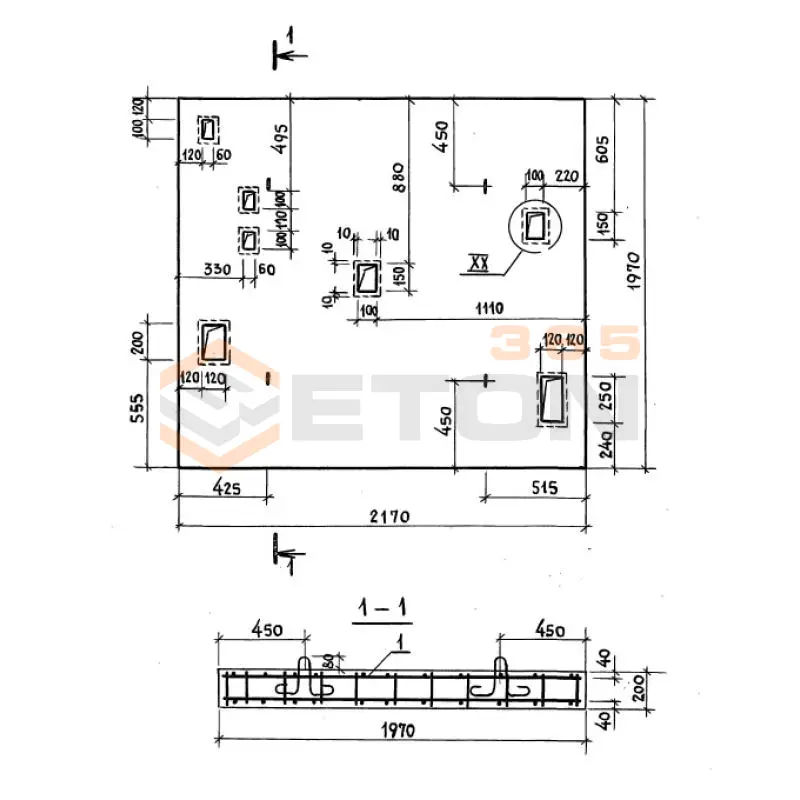 Плиты перекрытия шахт Серия 1.089.1-2 ПЛ 50-22-20-2 п (1.089.1-2)
