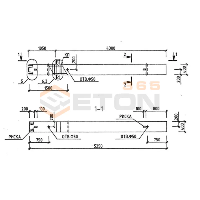 Колонны для зданий с высотой этажа 3,6 м серия 1.020-1/87 ( 1.020.1-7, 1.020-1/83, ИИ 04-1, 1.020.1-3пв ) 1КНД 4-36-3,8